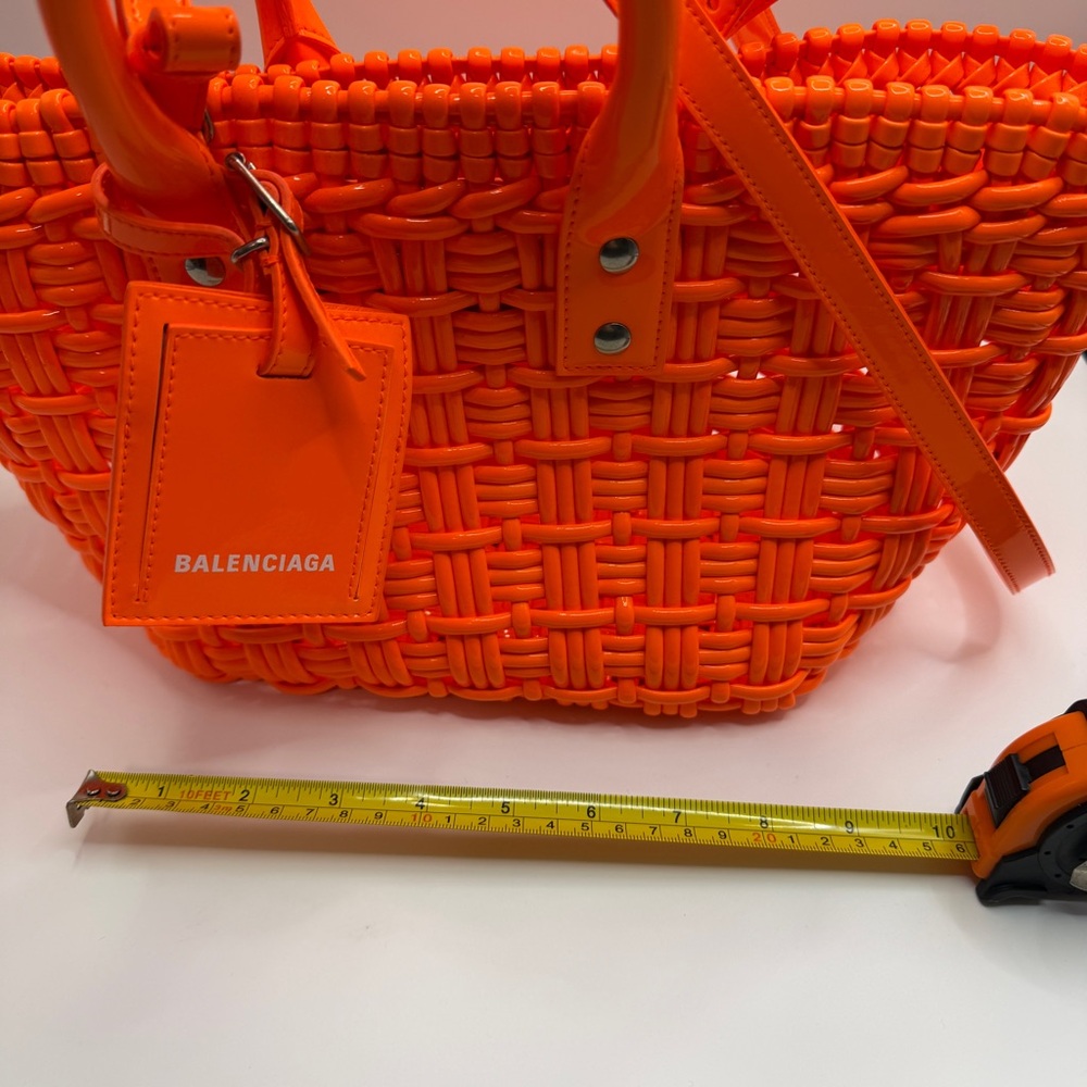 NEW Balenciaga Bistro Neon Orange Woven Tote with Top Handles - Picture 7 of 9